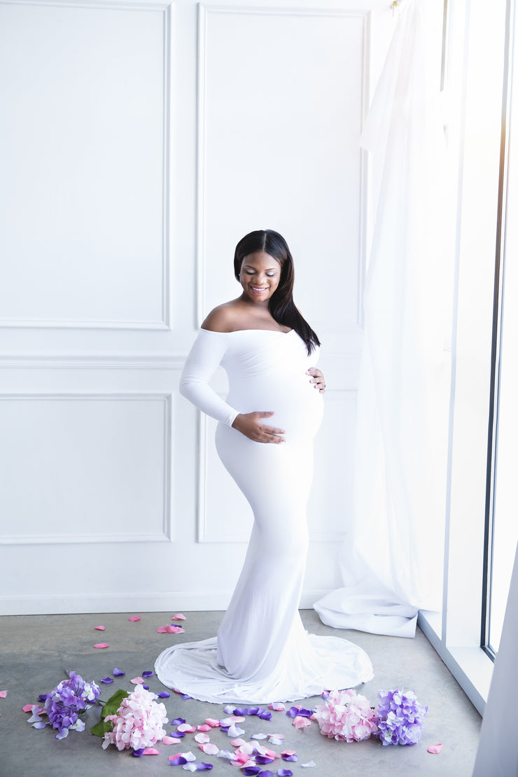 Pure White Long Sleeve Maternity Gown ...